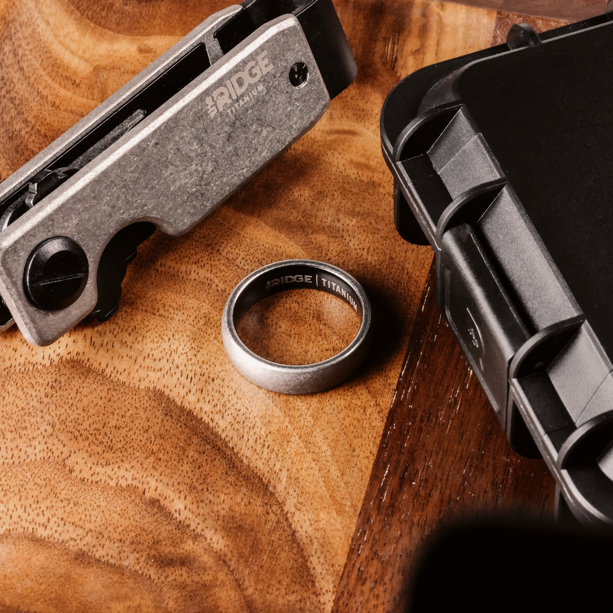 6mm Rounded Ring Set - Stonewashed Titanium